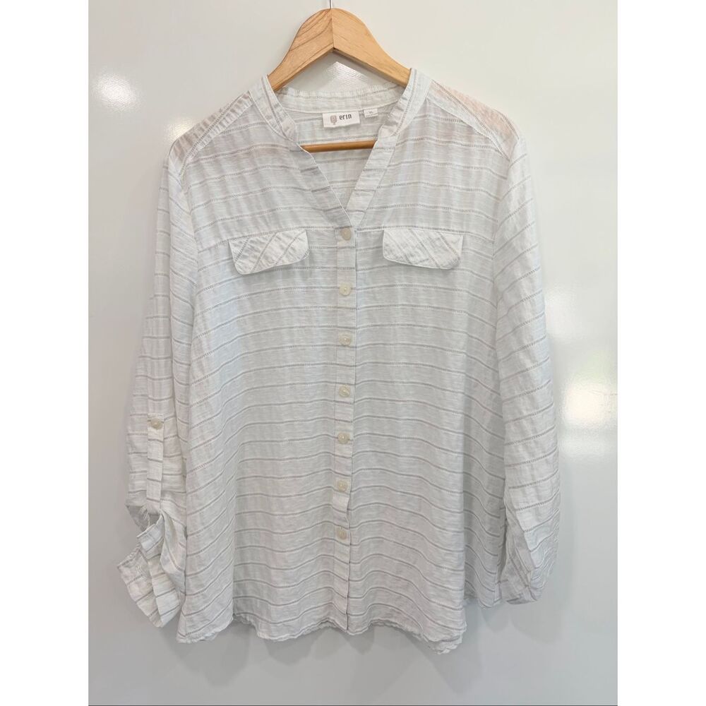 Erin Tencel Linen Button Down Shirt‎ XL Metallic